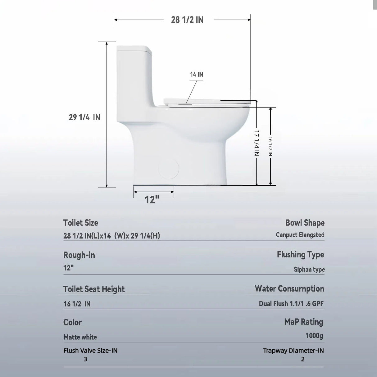 1 Piece Toilet With Tornado Flush, Soft Closing Seat