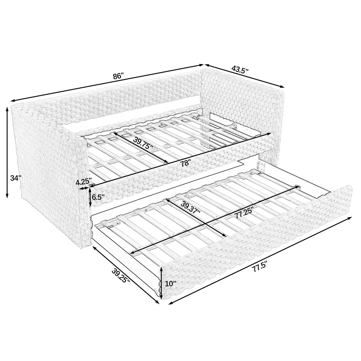 Modern Twin Size Daybed Upholstered Sofa Bed With Pull Out Feature - Dark Gray
