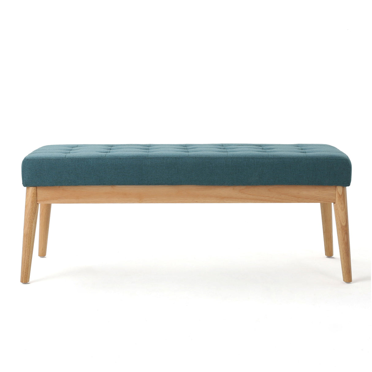 Vibratory - Button Tufted Upholstered Ottoman With Splayed Wooden Legs - Teal / Natural