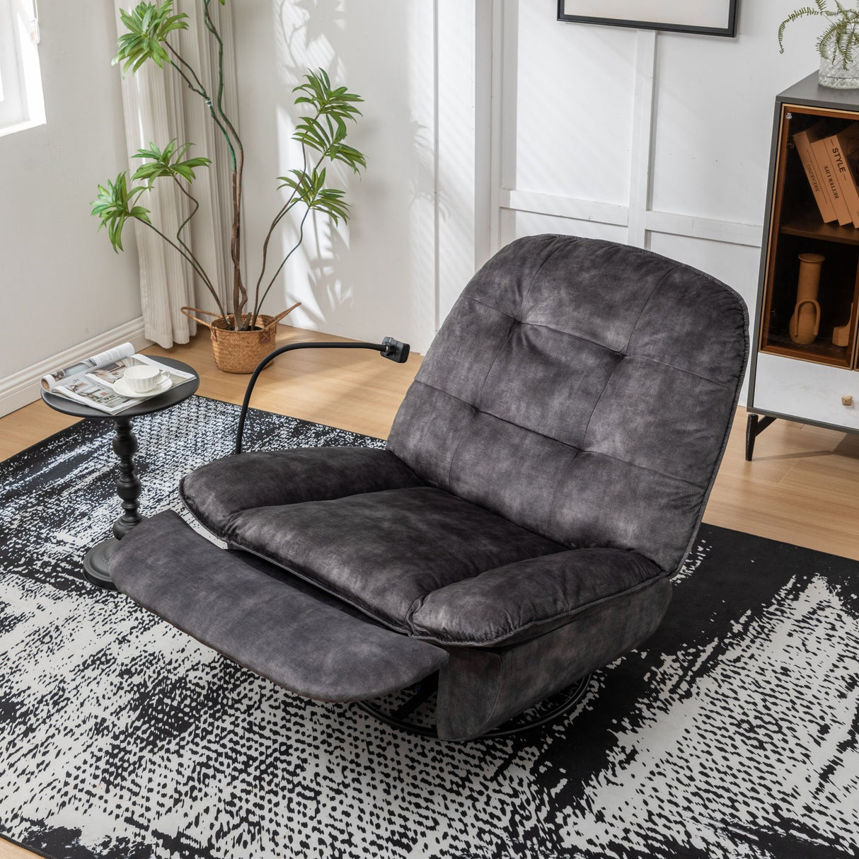 Modern Swivel Gliding Recliner Chair With Rocking Function And Phone Holder, Large Comfortable