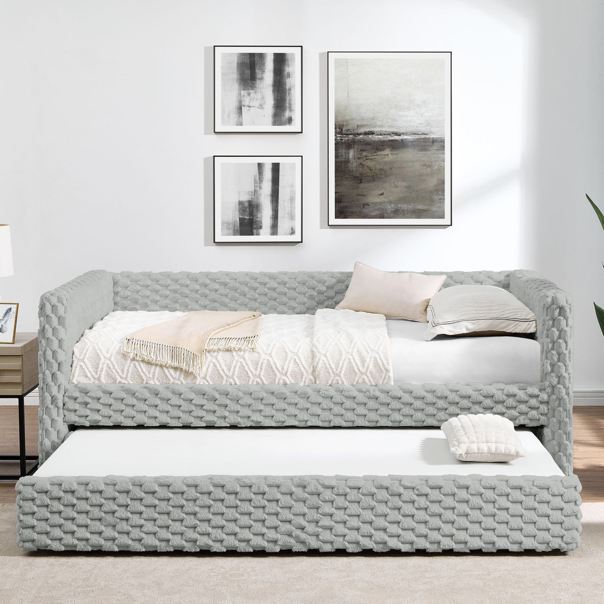 Modern Twin Size Daybed Upholstered Sofa Bed With Pull Out Feature - Dark Gray