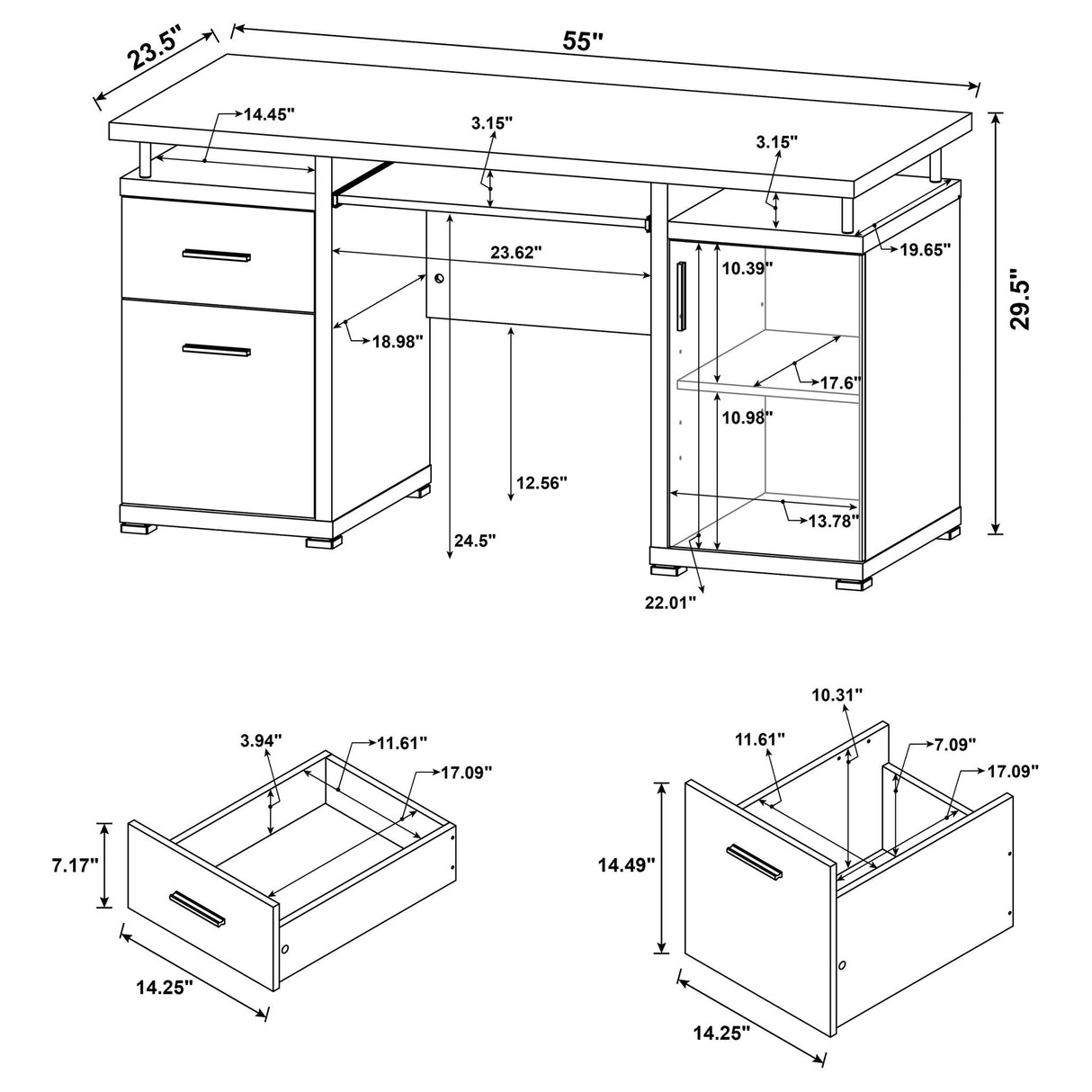 Modern Office Computer Desk With 2 Drawers, Adjustable Shelf, Slide Out Keyboard Tray
