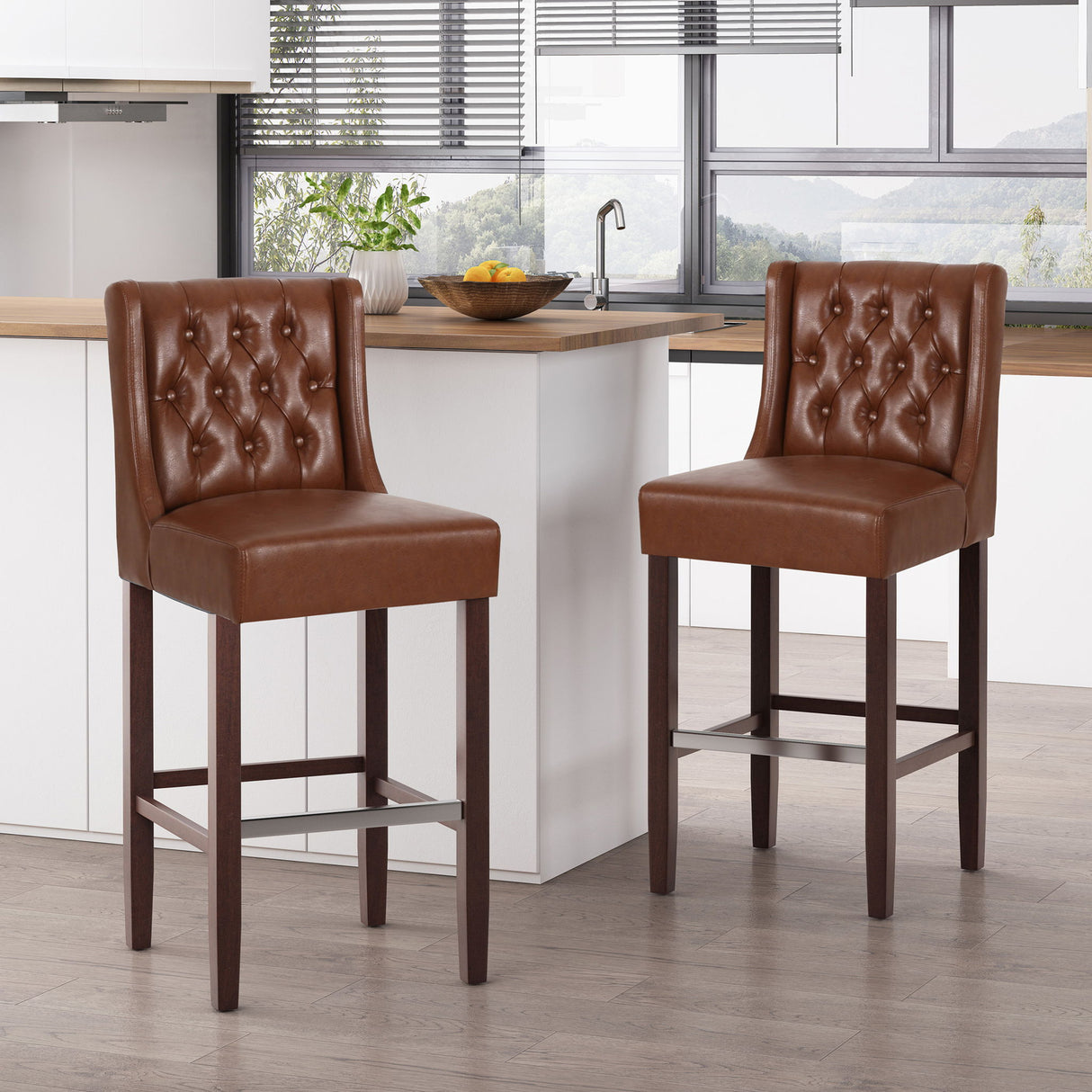 Solstara - Upholstered Dining Barstool With Button Tufted And Wing Back