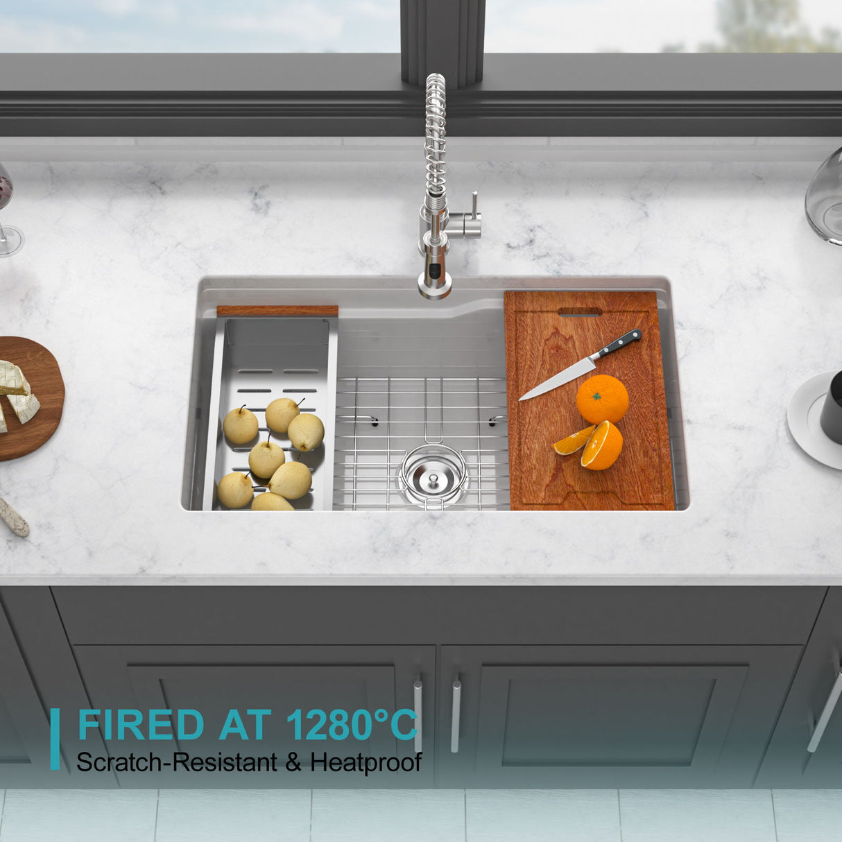 Undermount Workstation Single Bowl Porcelain Ceramic Kitchen Sink