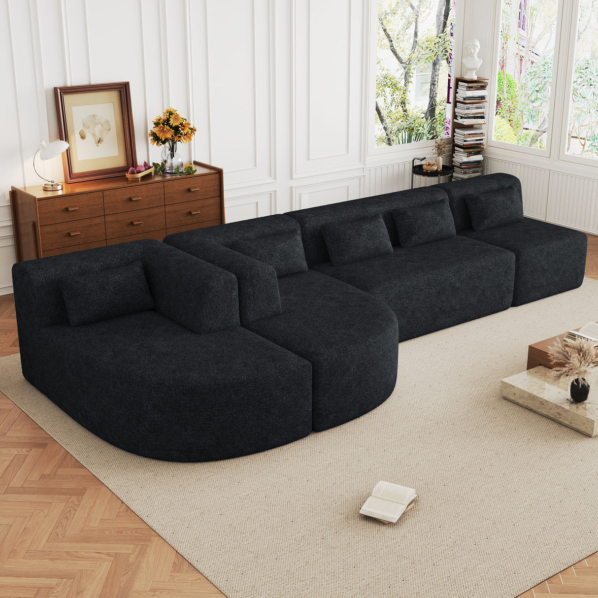 Upholstered Sofa Free Combined Sofa Couch With 2 Chaise Lounge And Five Back Pillows For Living Room