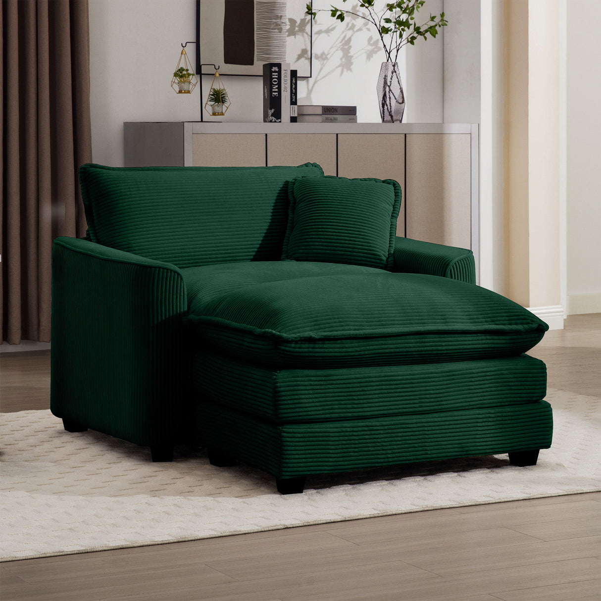 Classic Modern Comfortable Single Chair Deep Seat Sofa With Footstool