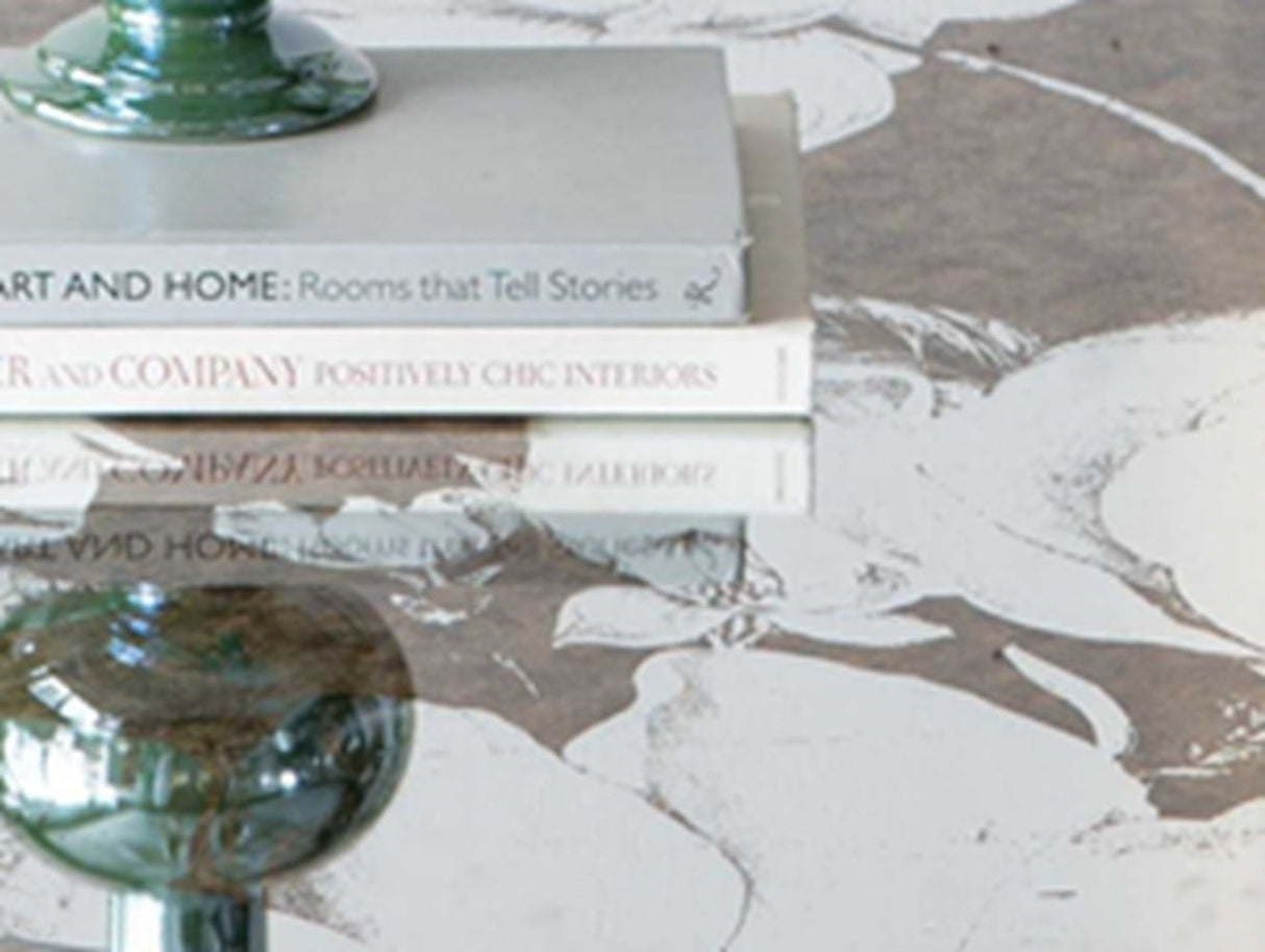 Large Mirrored Dining Table With Elegant Floral Design And - Silver Multi