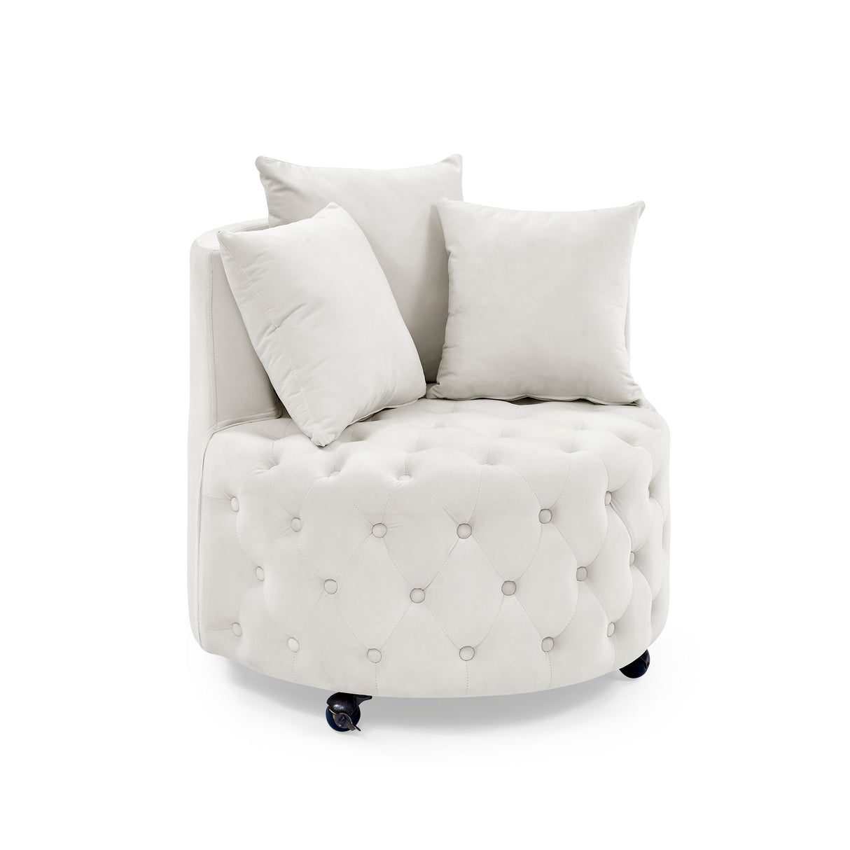 Modern Upholstered Swivel Chair With Button Tufted Design And Movable Wheels