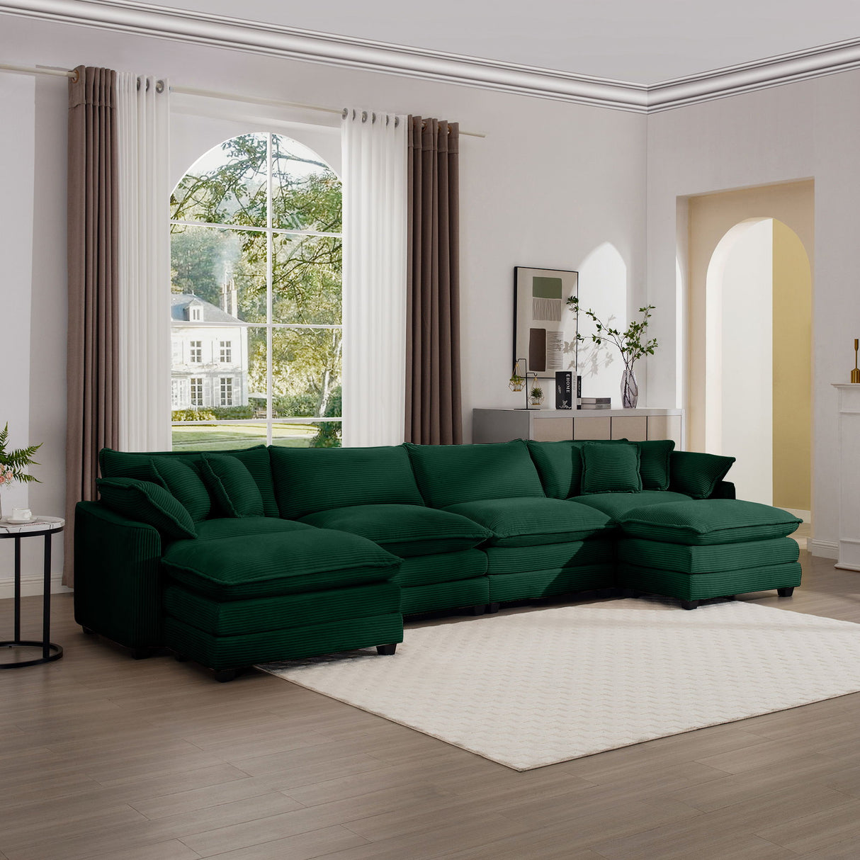 Modern Oversized Modular Cushion Sofa With Ottoman, Low Back, Deep Seating Sofa Set