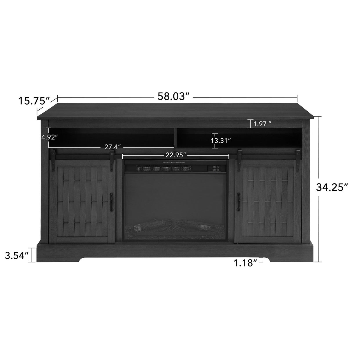 Fireplace TV Stand For Tvs Up To 65", Entertainment Center With 23" Electric Fireplace, Farmhouse TV Stand Industrial Media Console With Sliding Barn Door For Living Room - Dark Gray