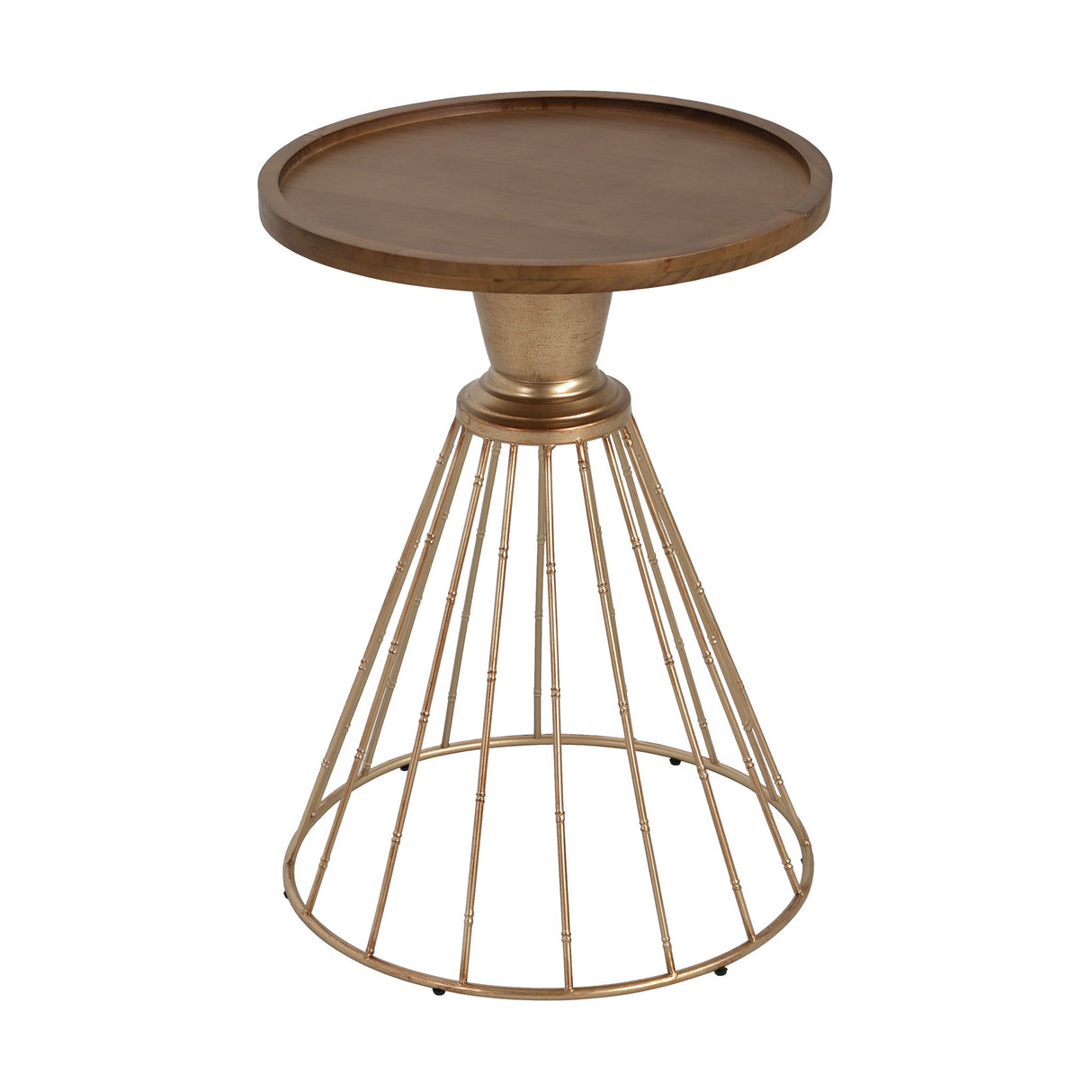 Hollow - Edge Retro Art Pine Side Table With Antique And Natural Color, Iron And Pine Construction - Antique Gold / Natural