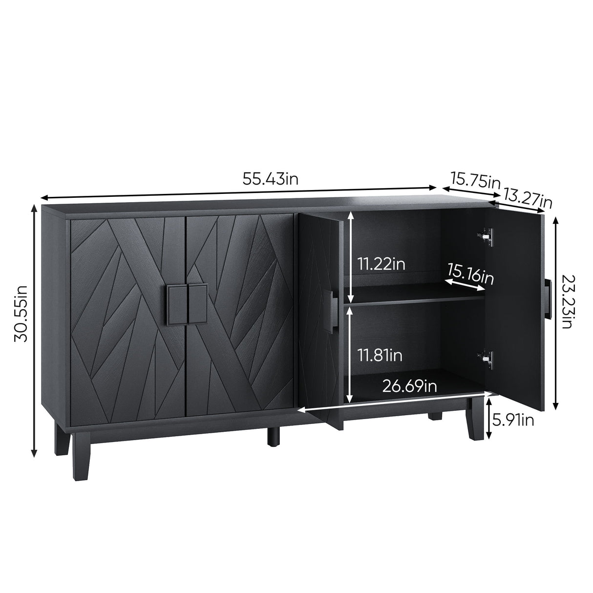 Modern Style Buffet Cabinet, Storage Side Cabinet Buffet Cabinet, Medieval Modern Multifunctional Decorative Cabinet Suitable For Living Room, Dining Room, Entrance, Corridor, Kitchen - Black