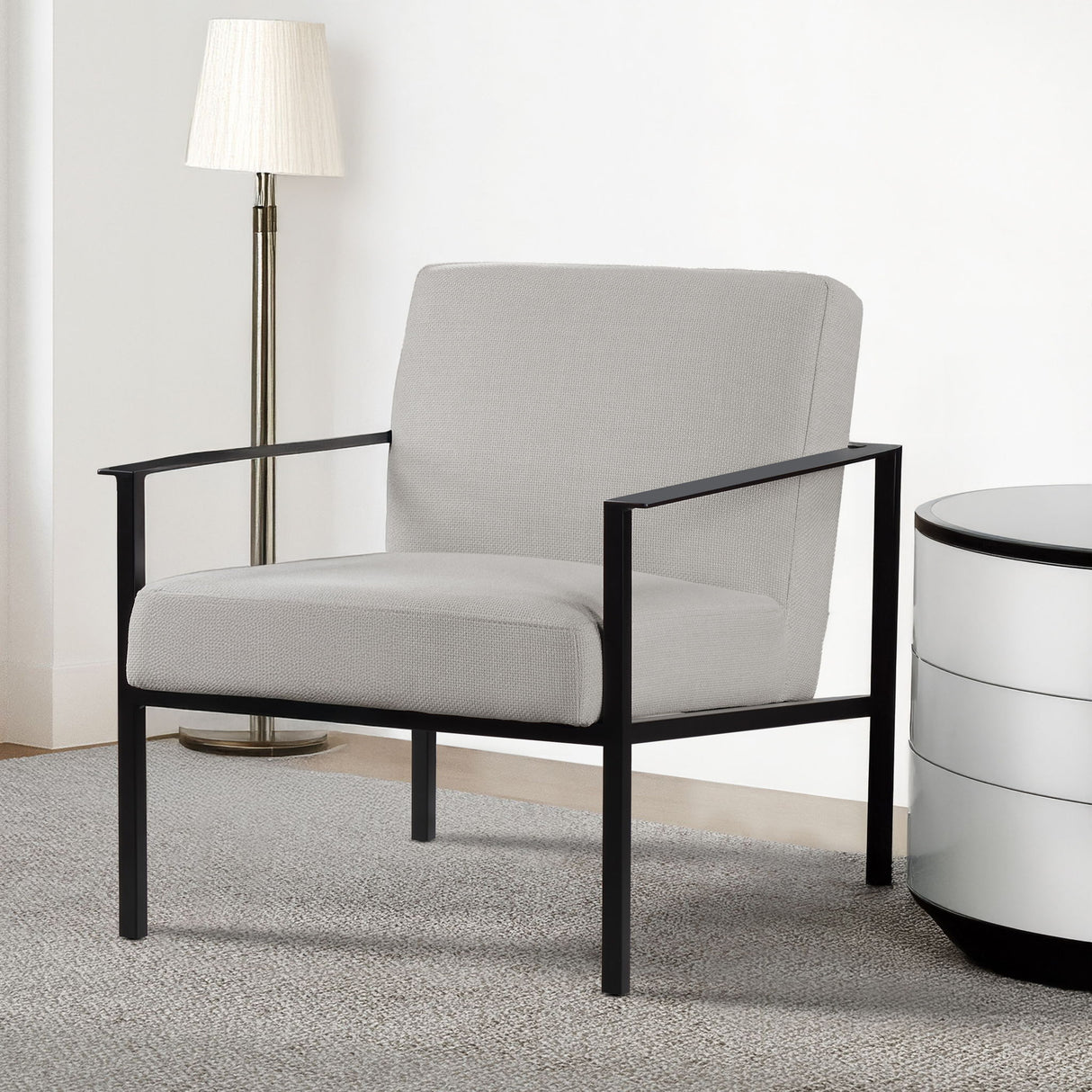 Millie - Modern Stationary Metal Accent Chair With Polyester Upholstery - Off White