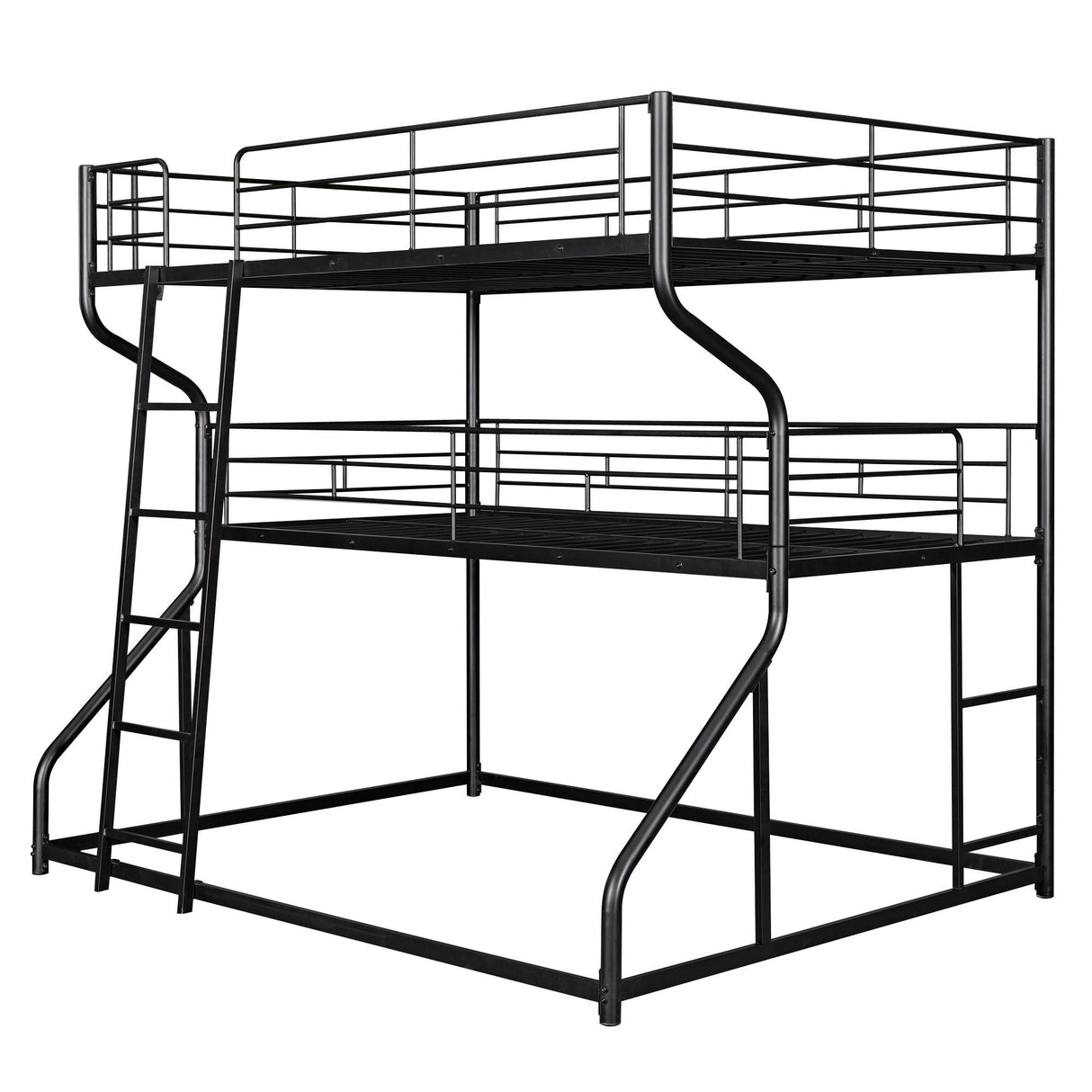 Industrial Triple Bunk Bed With Dual Ladders Frame, Space Saving Design