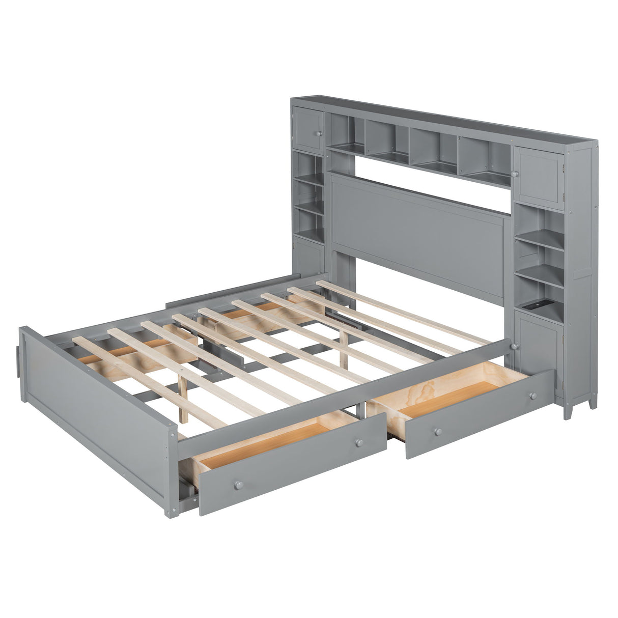 Bed With All In One Cabinet, Shelf And Sockets