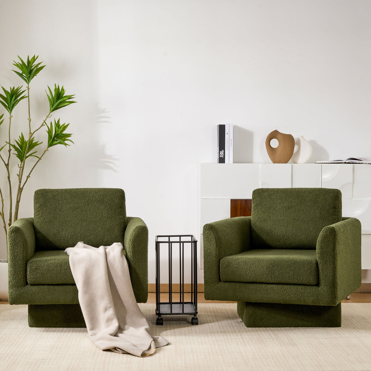 360° Modern Swivel Accent Chair Round Armchair, Thick Padded Single Lounge Sofa Upholstered Comfy