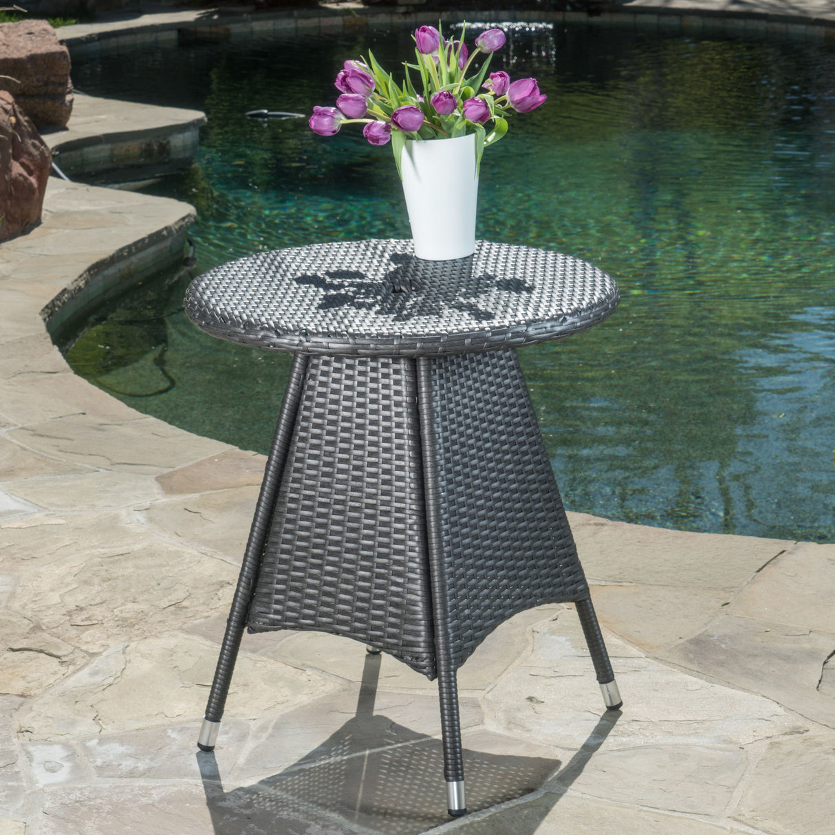 Outdoor Rattan Bistrotable With Surface Round - Gray