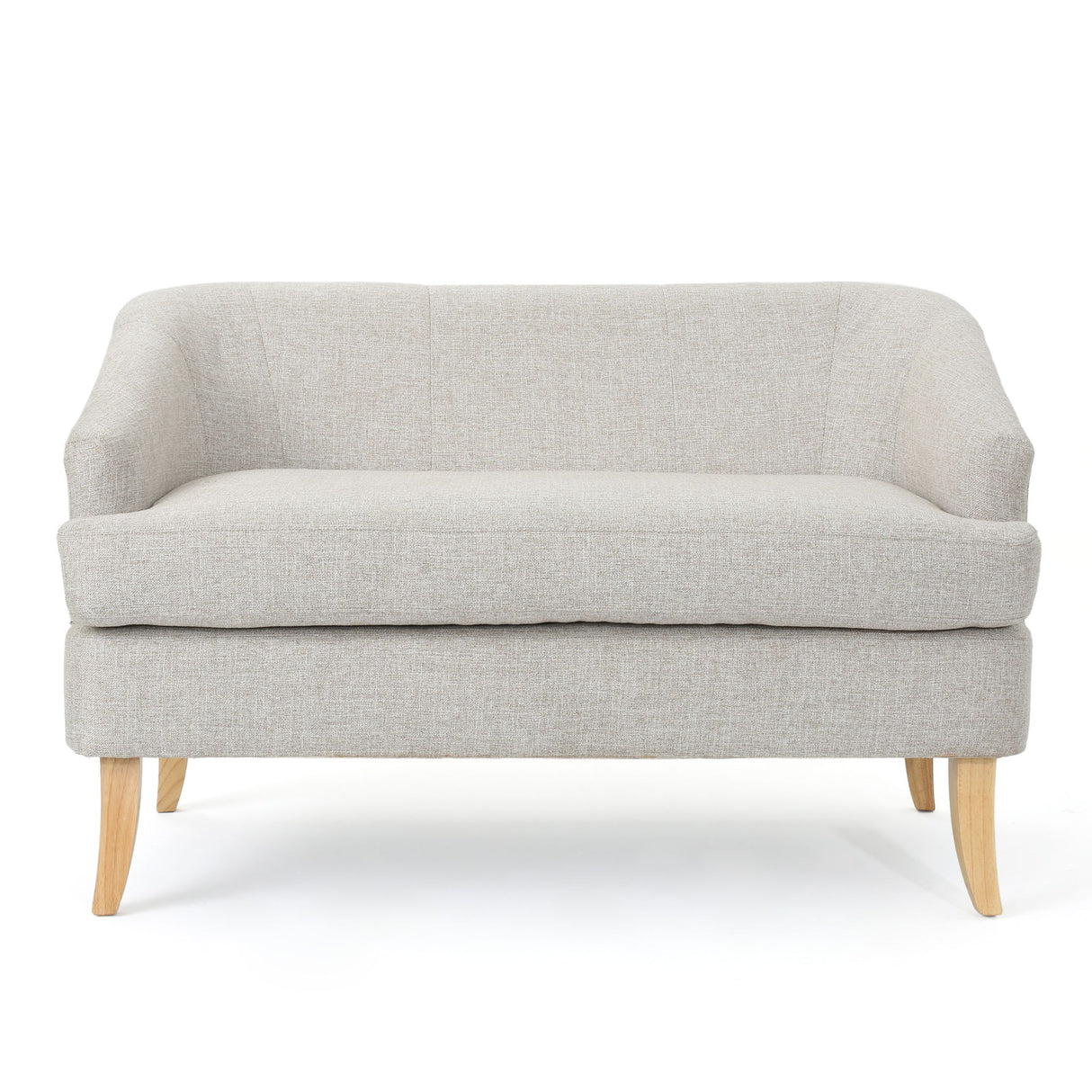 Mid Century Modern Loveseat With Polyester Upholstery And Birch Wood Frame - Beige