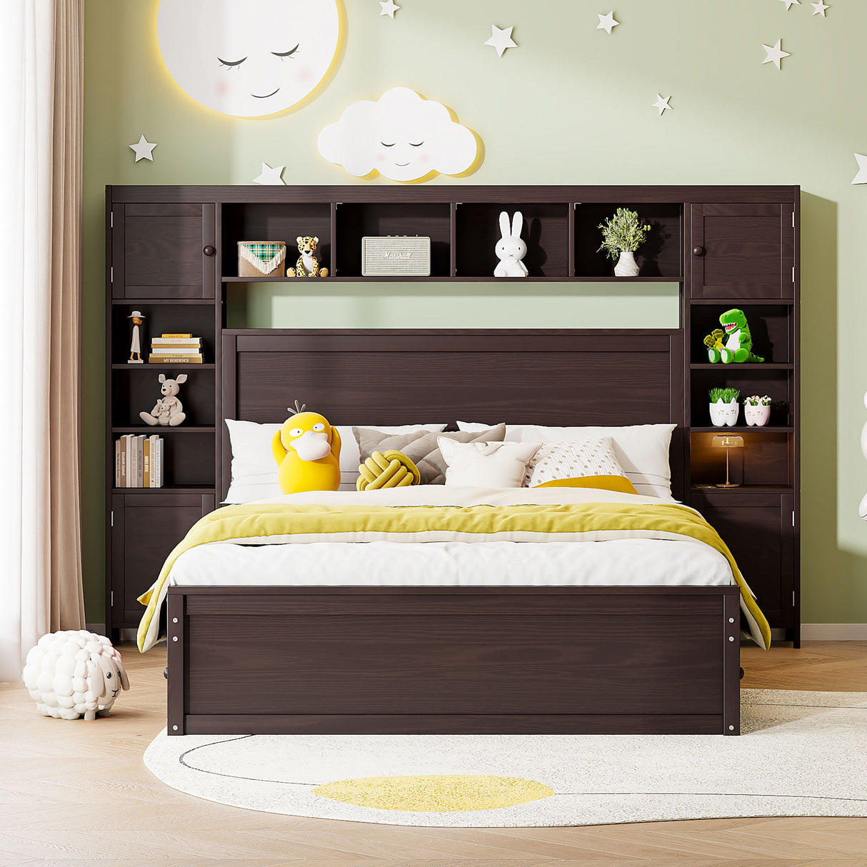 Bed With All In One Cabinet, Shelf And Sockets