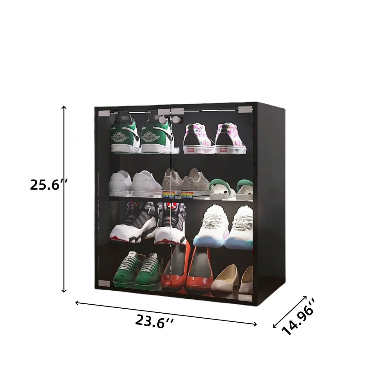 4 Layers Shoe Cabinet With Glass Door And Glass Layer Shoes Display Cabinet With LED Light Bluetooth Control - Black