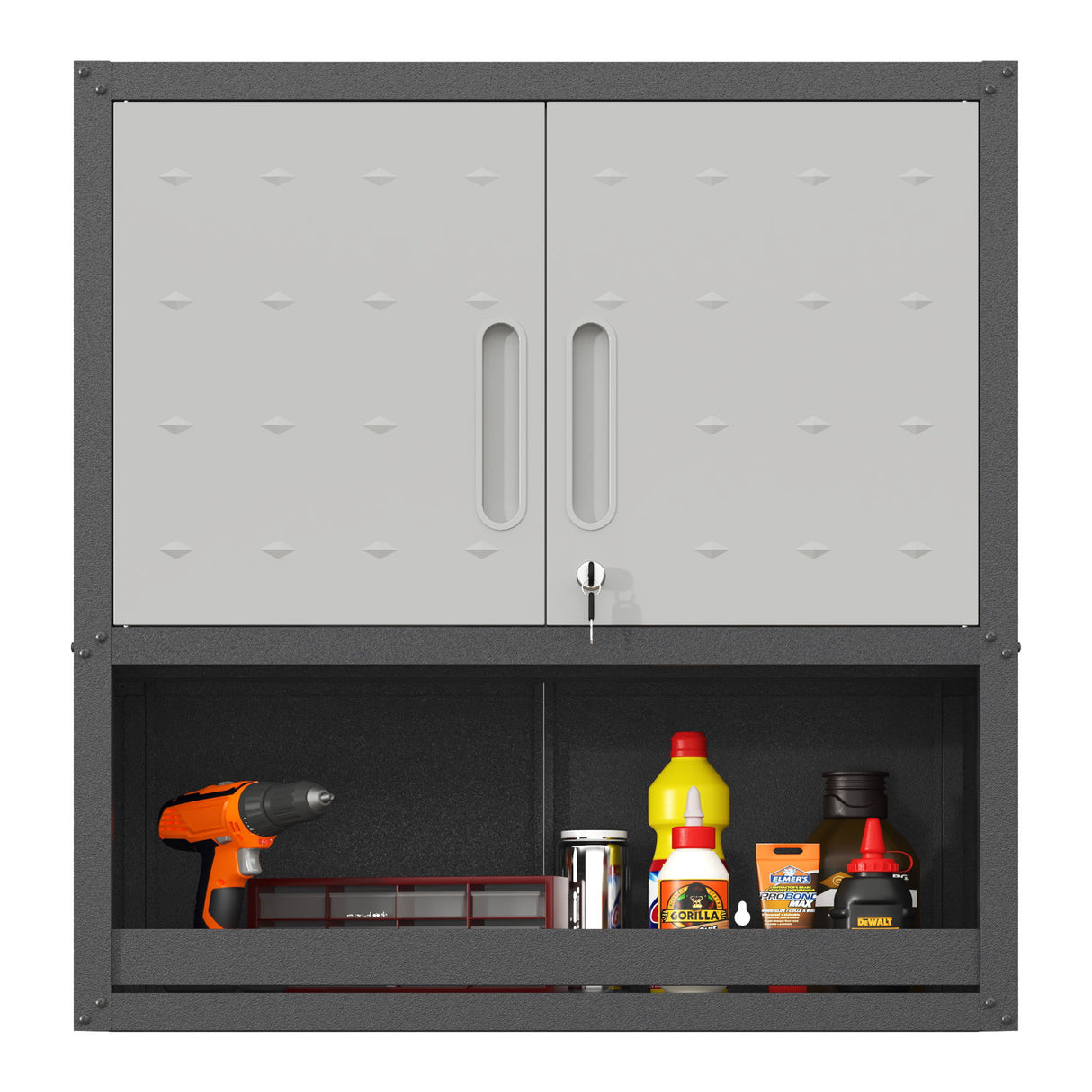 Metal Wall Mounted Tool Storage Cabinet With Locking Door, 1 Shelf & 1 Drawer