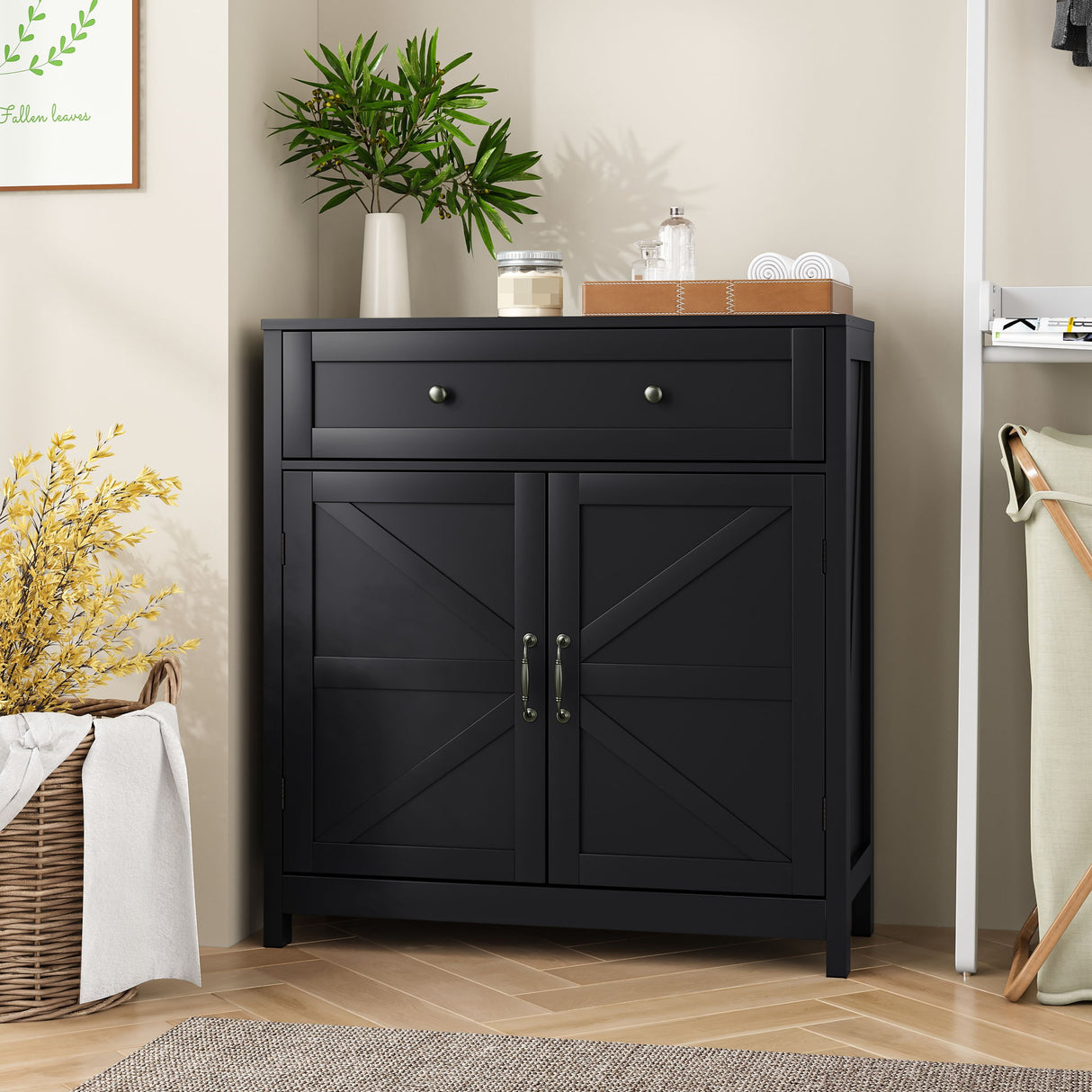 Farmhouse Storage Cabinet With Drawer And Adjustable Shelf