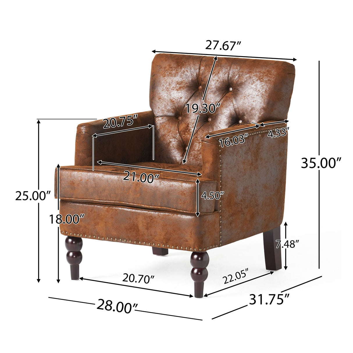 Vitality - Club Chair With Button Tufted Diamond Stitching And Turned Legs
