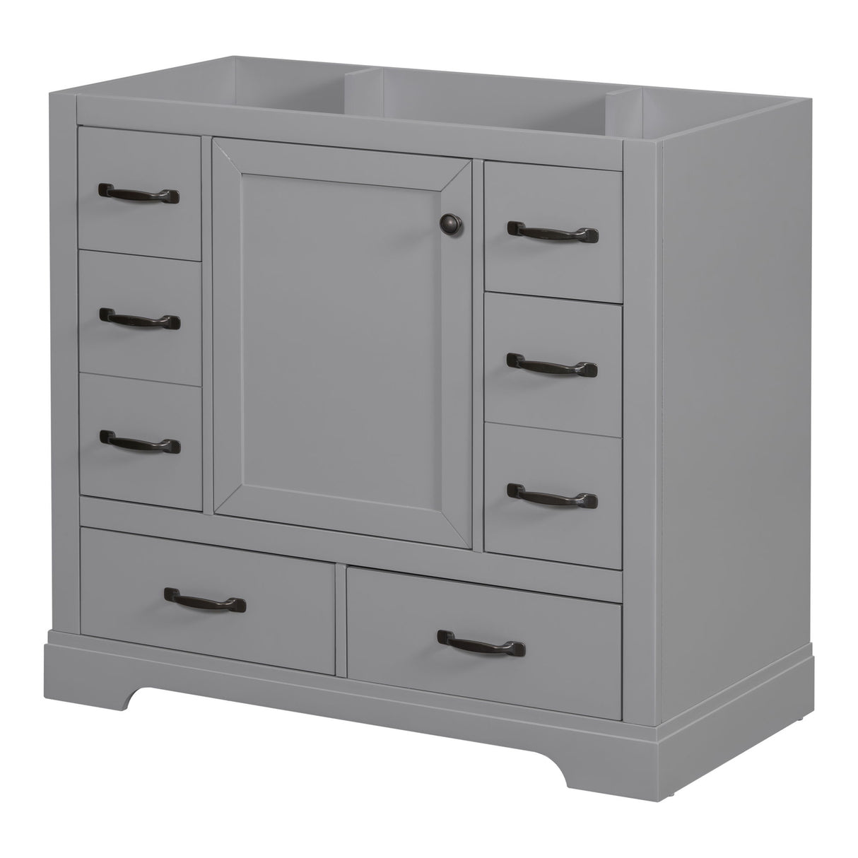 36" Bathroom Vanity Without Sink, Cabinet Base Only, 6 Drawers, Multi Functional Drawer Divider, Adjustable Shelf - Gray