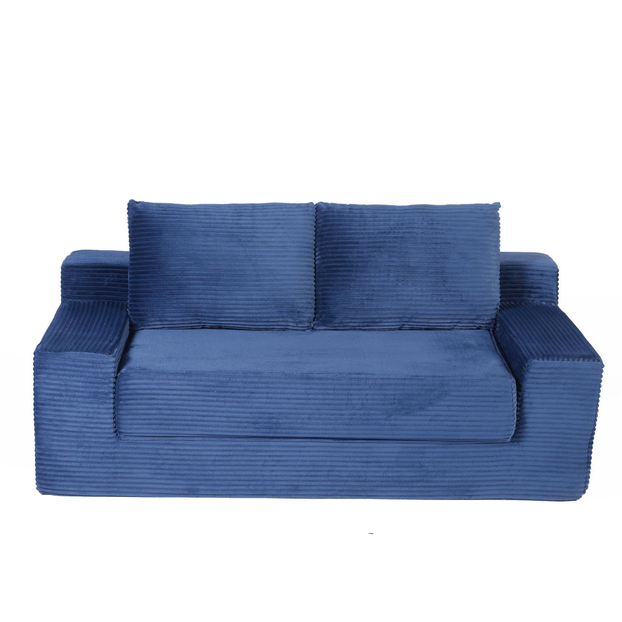 Loveseat Sofa, Comfortable Deep Seat Sofa Bed, Modern Small Corduroy Couch For Living Room Bedroom,Reversible Cushion With Pillows,No Assembly Required, Dark Blue