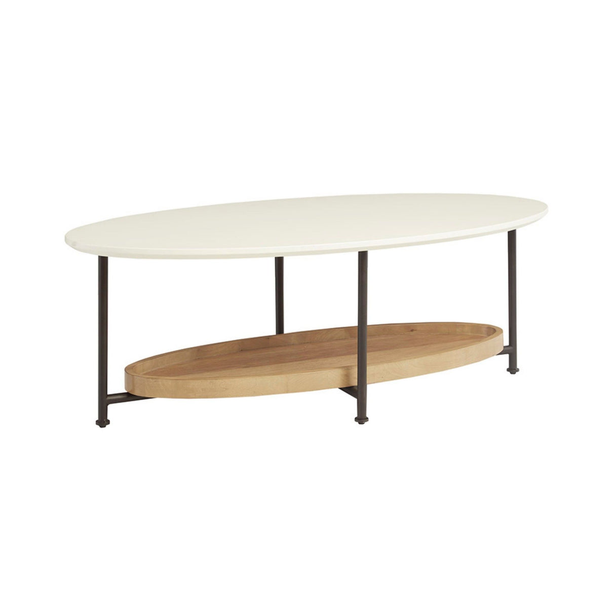 Oval Coffee Table With Metal Legs - White / Natural