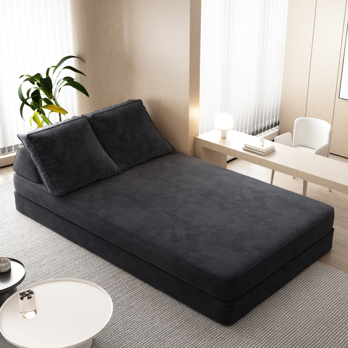 Multifunctional Convertible Sofa Bed With 2 Tumbler Backrests And 2 Pillows, Deep Seat Couch