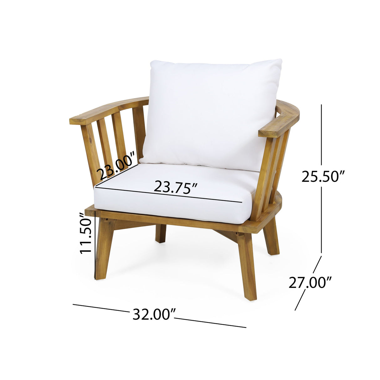 Outdoor Club Chair With Curved Backrest And Frame - White