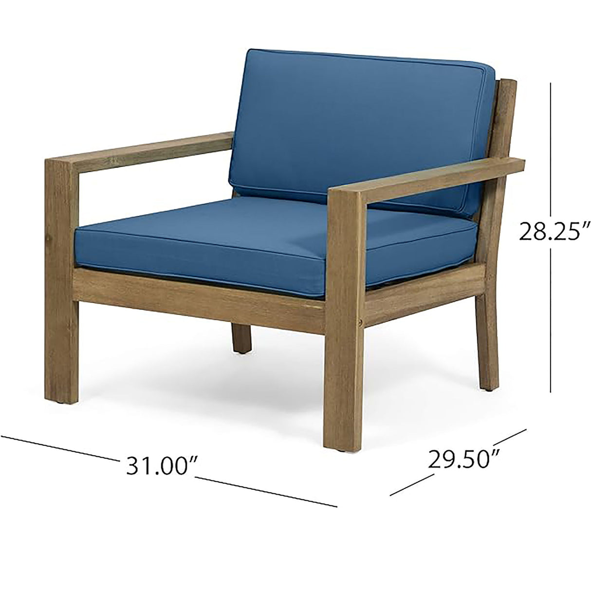 Antoine - Outdoor Acacia Wood Club Chairs With Cushions, (Set of 2)