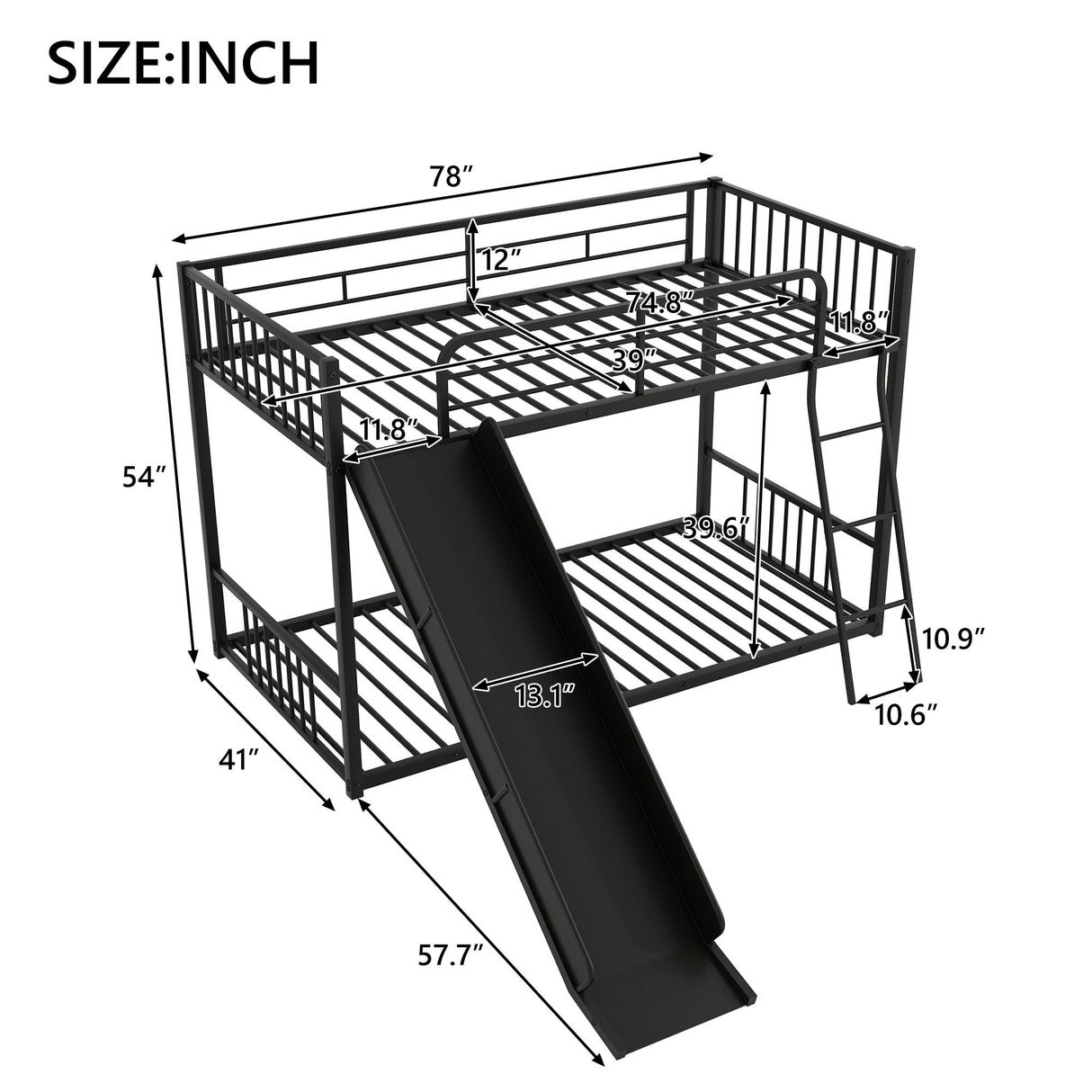 Metal Bunk Bed With Slide, Durable Steel Frame