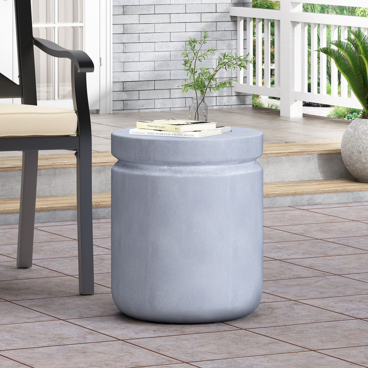 Outdoor Concrete End Table - Light Blue
