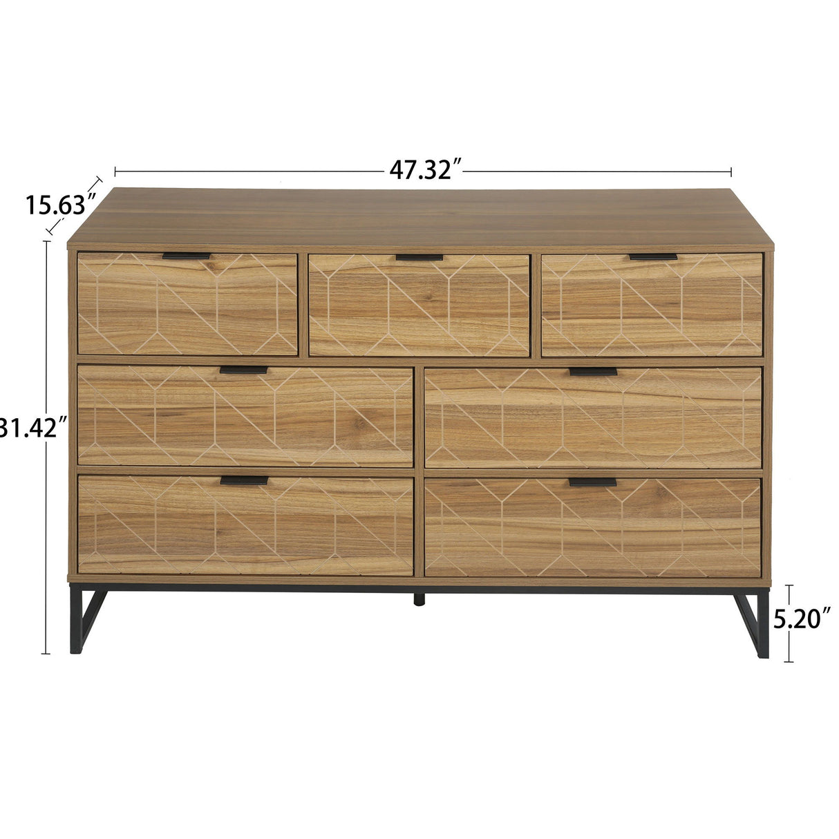 Modern 7 Drawer Dresser Cabinet - Walnut