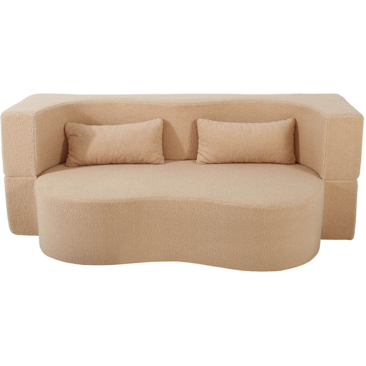 2 In 1 Convertible Full Size Folding Loveseat Couch With Soft Teddy Fabric