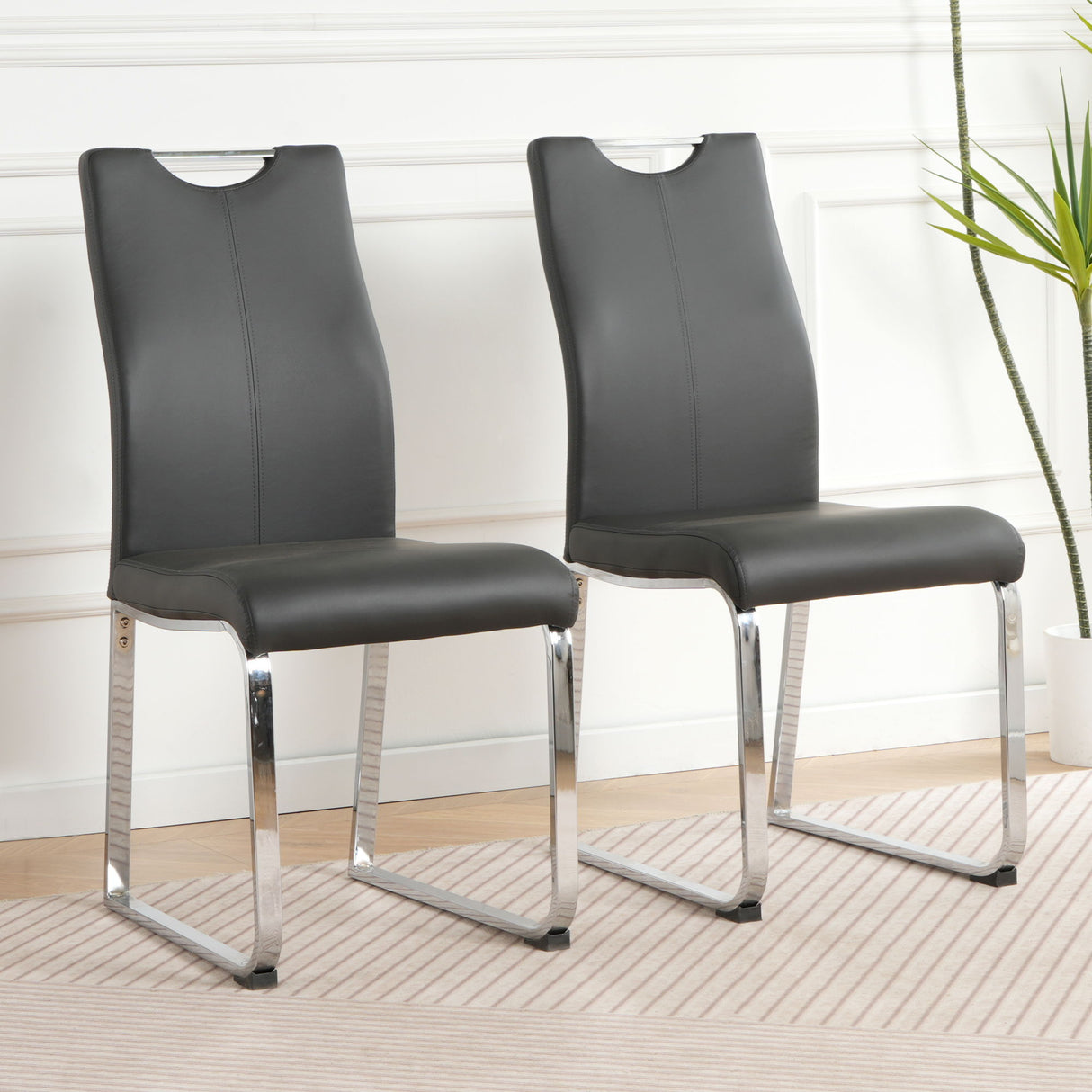 Modern Upholstered Dining Chair Electroplated Metal Legs (Set of 2)