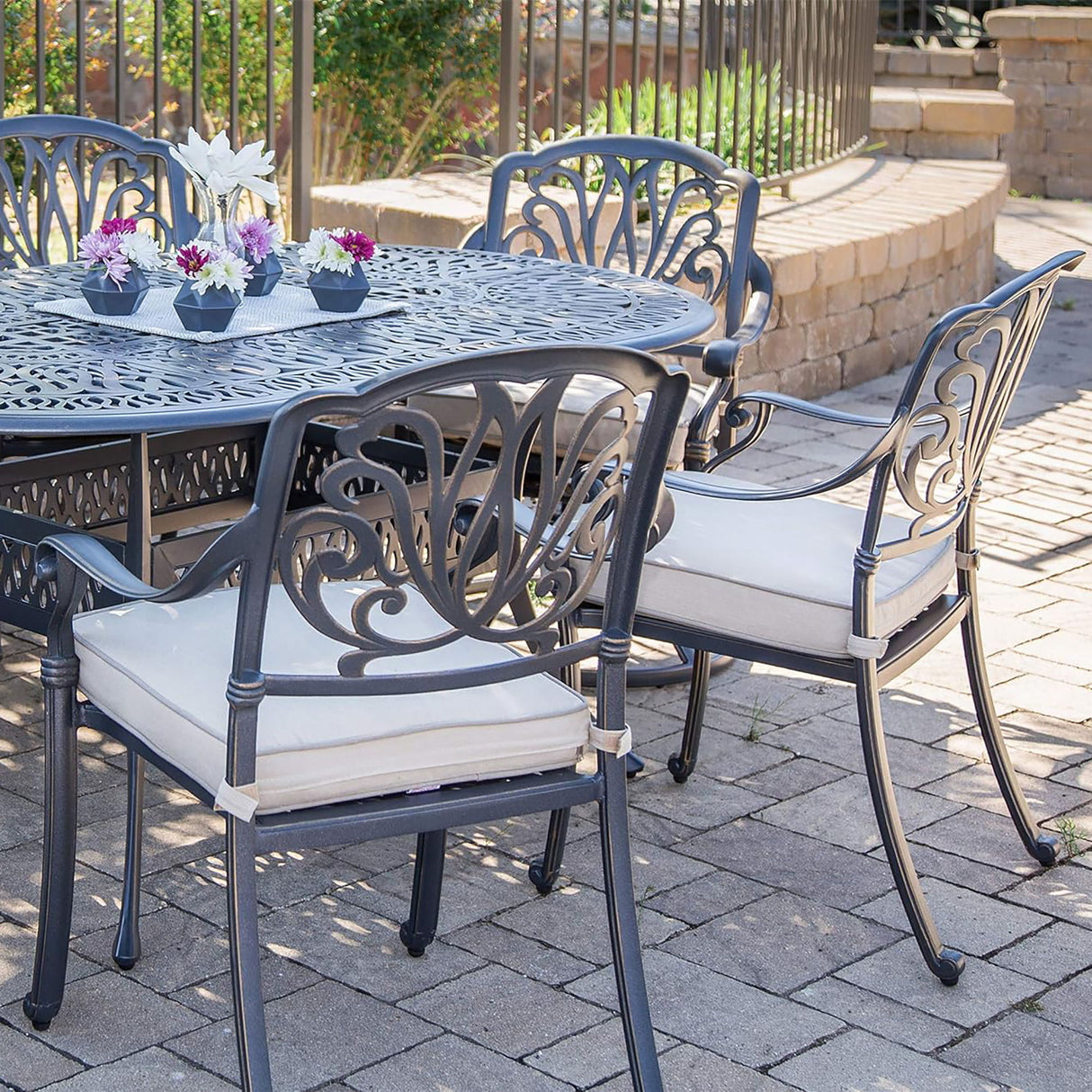 Patio Outdoor Aluminum Dining Armchair With Cushion (Set of 2)