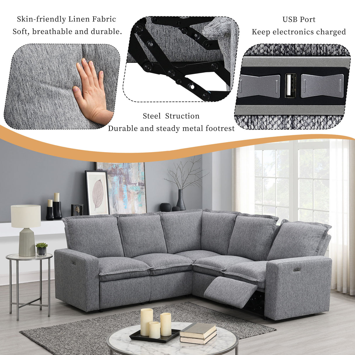 Power Recline Sectional - Gray