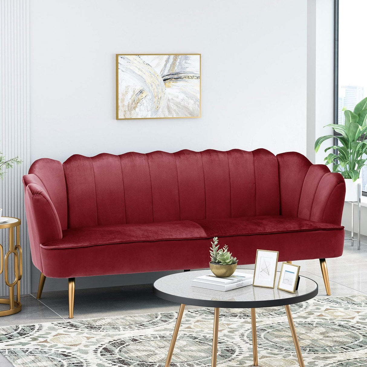 Modern Glam 3 Seater Sofa With Velvet Texture