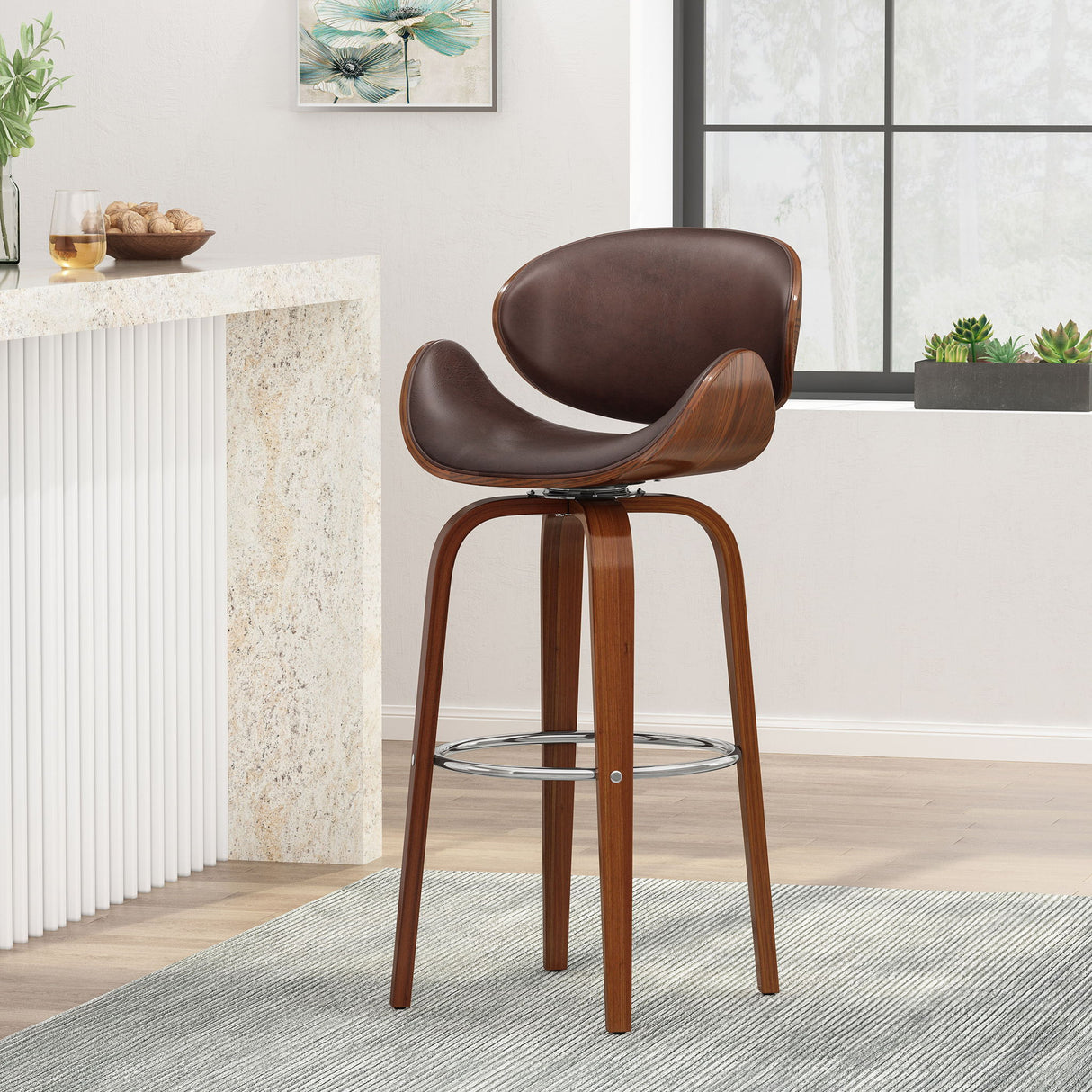 Lumos - Mid Century Modern Upholstered Swivel Barstool