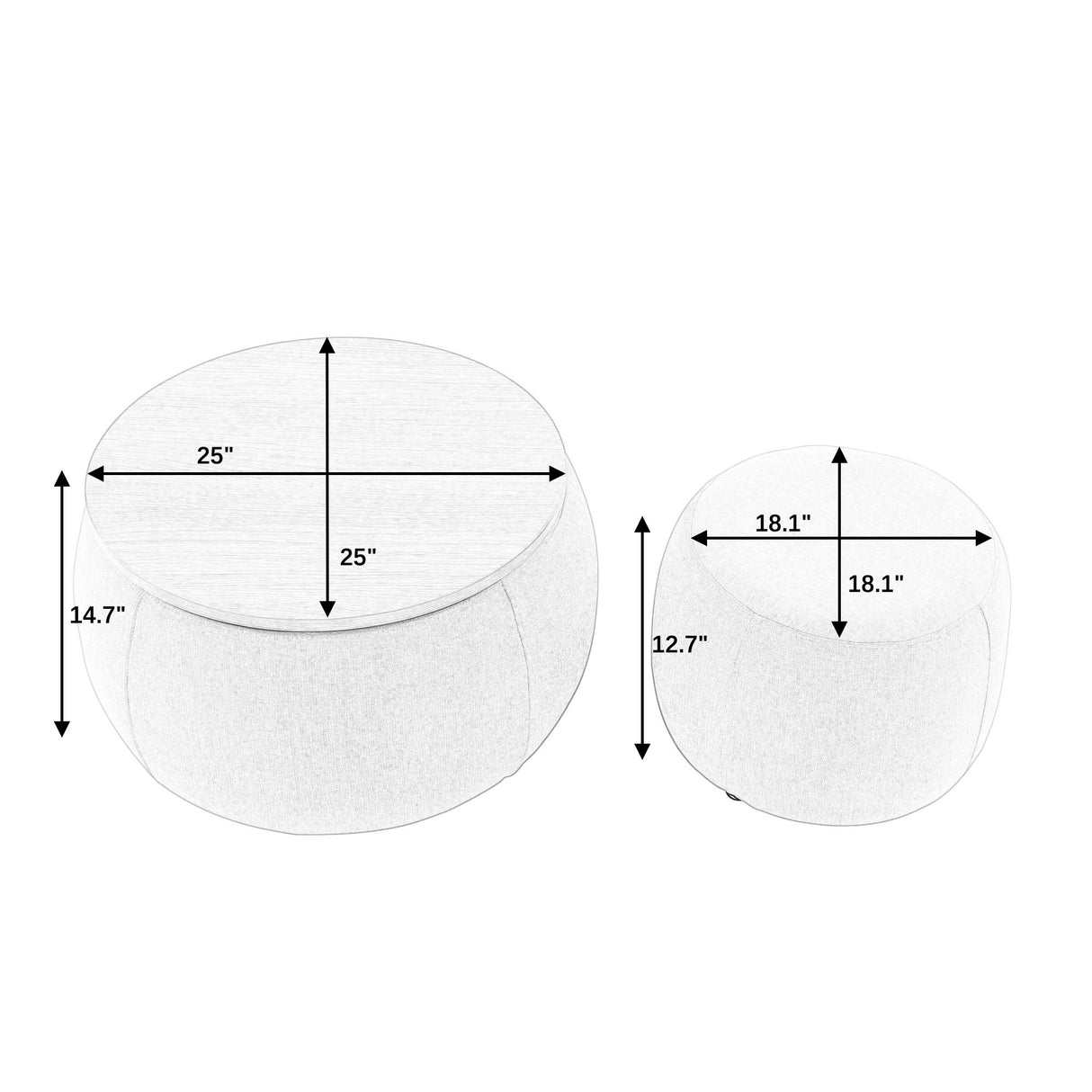 Round Storage Ottoman, 2 In 1 Function, End Table And Ottoman