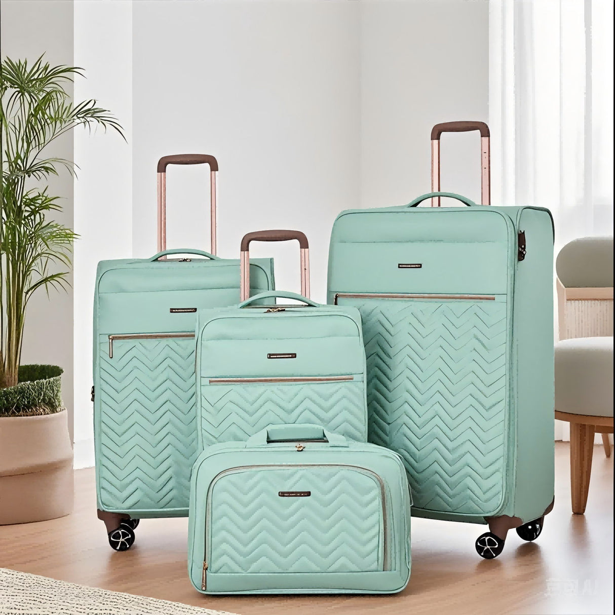 4 Piece Set, Softshell Suitcase Spinner Wheels Terylene Luggage Sets