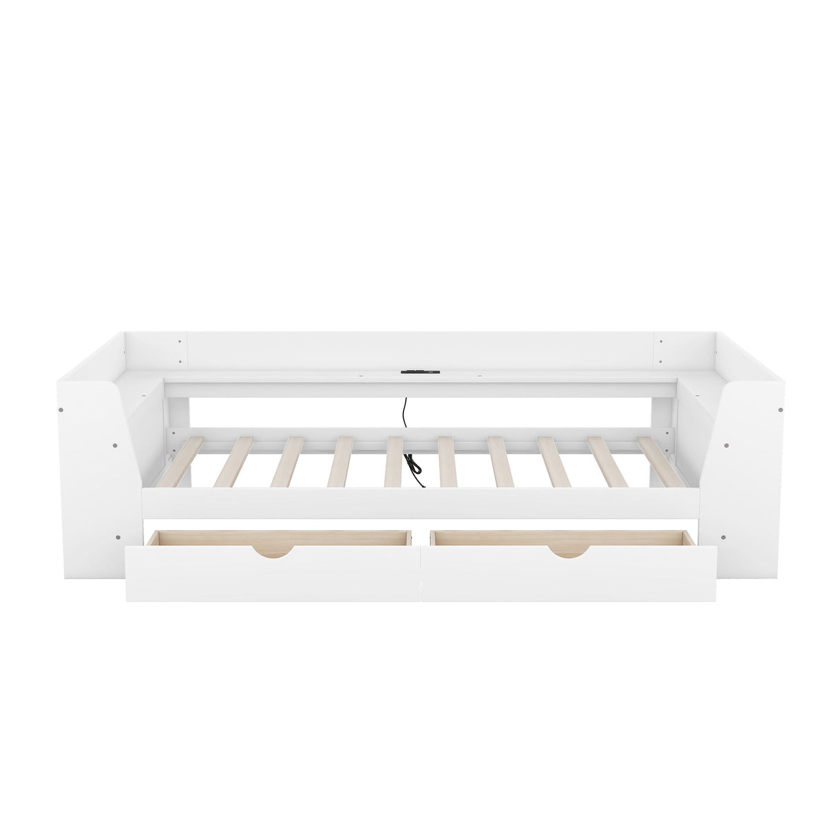 Daybed With Shelves, Drawers And Built In Charging Station