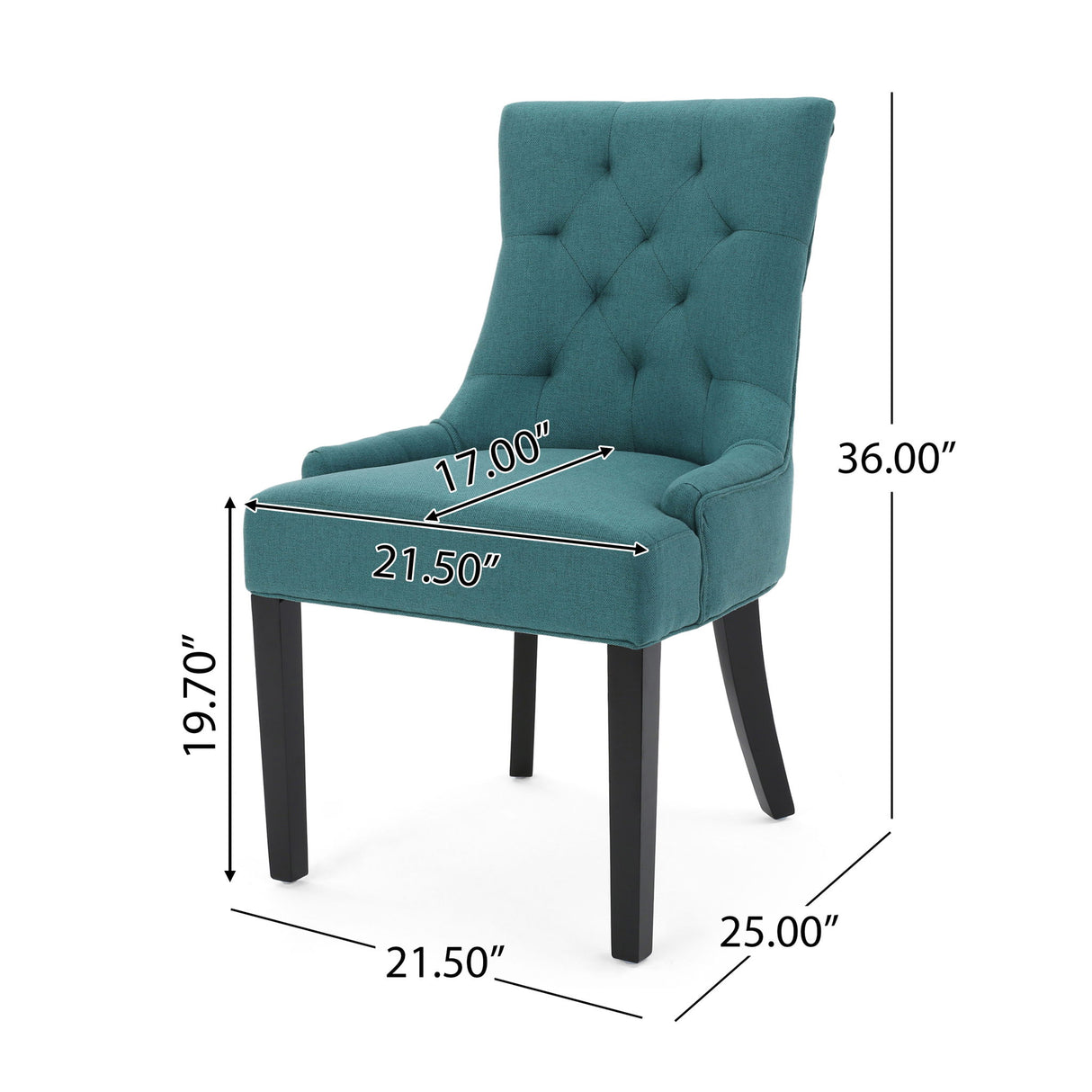 Dining Chair (Set of 2) With Upholstered Diamond Tufting And Espresso Birch Legs - Teal