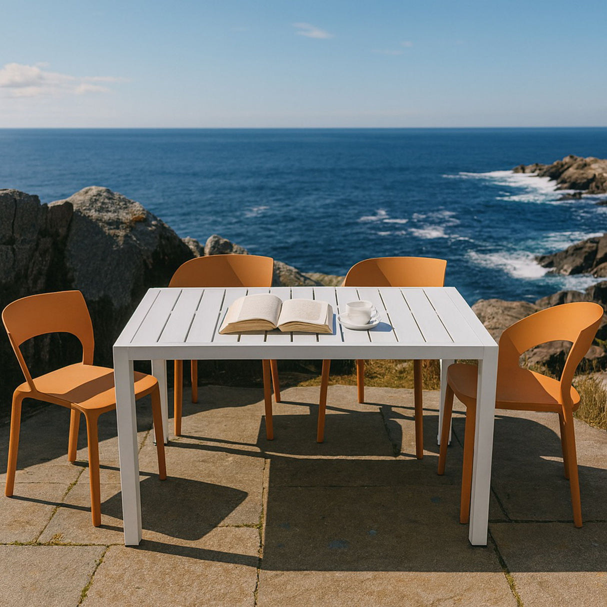 4 Piece Set Of Modern Designed Single Chairs With Long Table