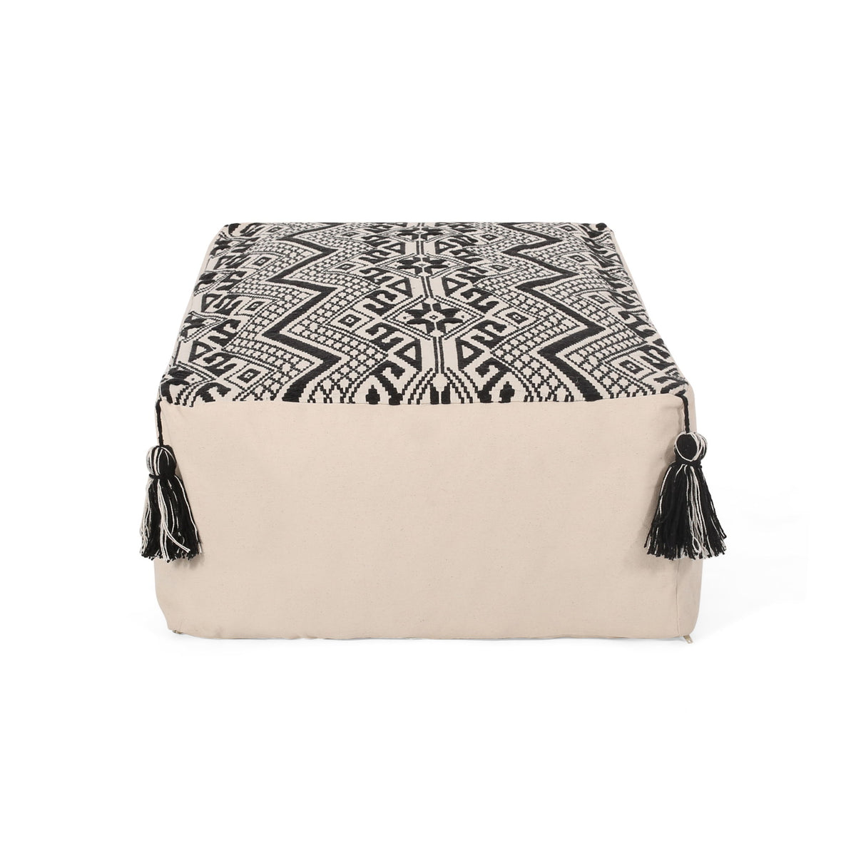 Kiki - Rectangular Pouf Ottoman Floor Cushion Natural - Black