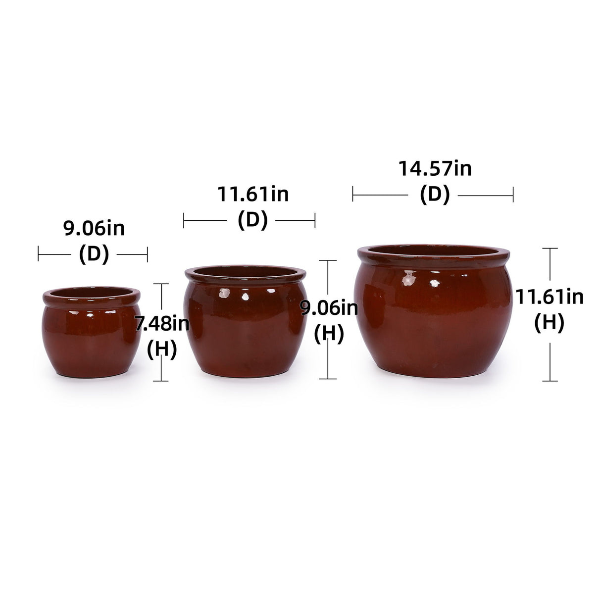3 Pieces Ceramic Flowerpot, Planter For Patio, Garden Or Windowsills
