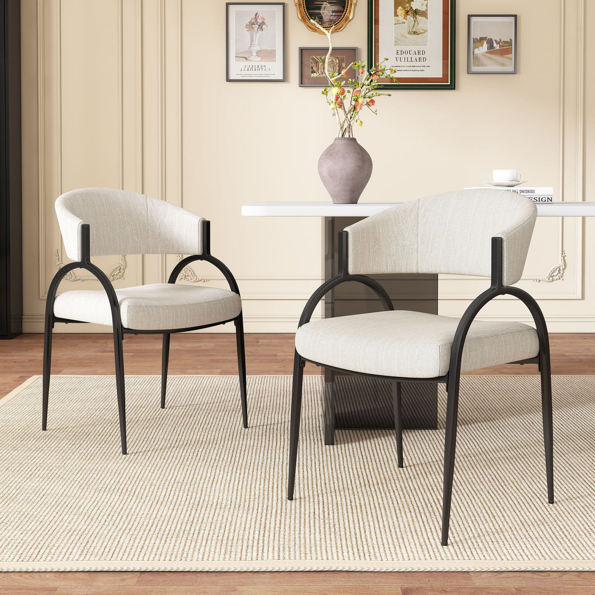 Contemporary Upholstered Dining Chairs With Metal Legs (Set of 2)
